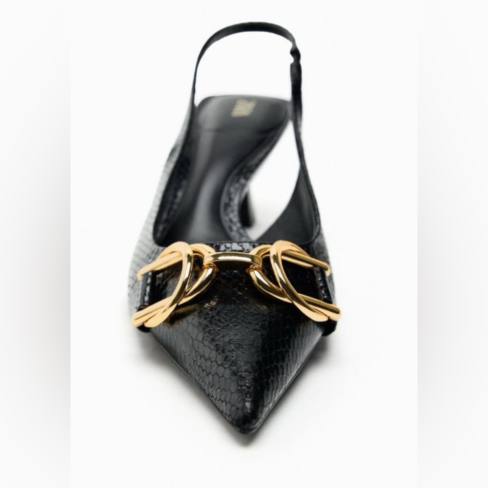 NWT. Zara Black Animal Print High Embossed Heel Mules. Size 9 - Picture 3 of 11